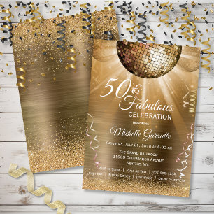 Gouden Glitter Glam 50 en Fabulous Disco Ball Kaart
