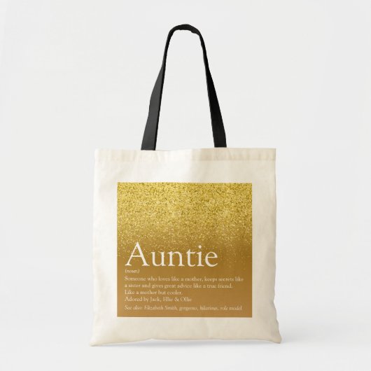 Gouden Glitter Glam Beste Ooit Tante Tante Definit Tote Bag (Voorkant)