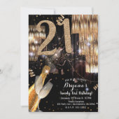 Gouden Glitter Glam Champagne Wijn 21e 21 Verjaard Kaart (Voorkant)