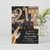 Gouden Glitter Glam Champagne Wijn 21e 21 Verjaard Kaart (Staand voorkant)