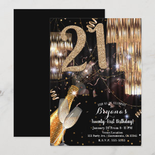 Gouden Glitter Glam Champagne Wijn 21e 21 Verjaard Kaart