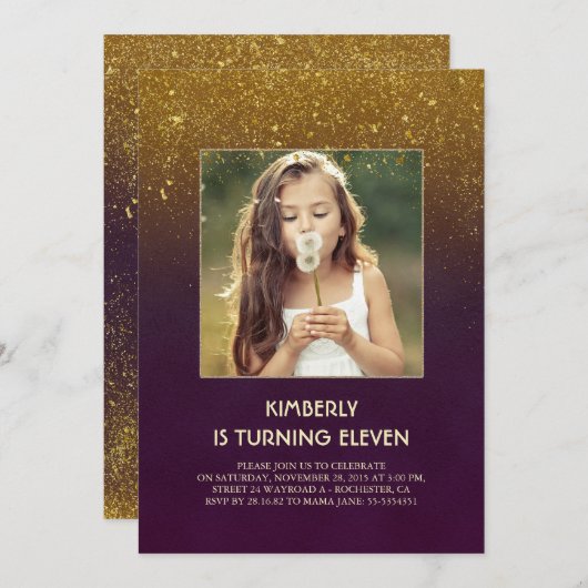 Gouden Glitter Glam  Foto Verjaardag Kaart (Voorkant / Achterkant)