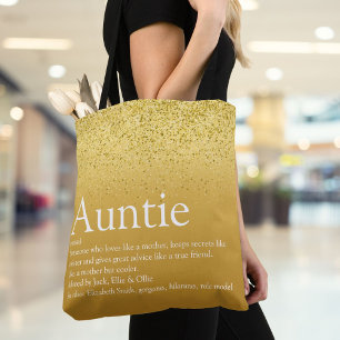 Gouden Glitter Glam Fun Cool Tante Tante Definitie Tote Bag