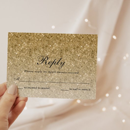 Gouden Glitter Glam Gepersonaliseerde Reactie Kaar RSVP Kaartje