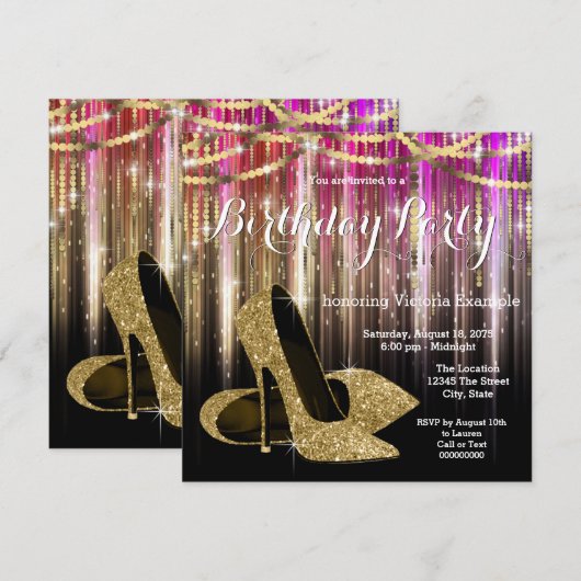 Gouden Glitter Glam High Heel Schoen Verjaardagsfe Kaart (Voorkant / Achterkant)
