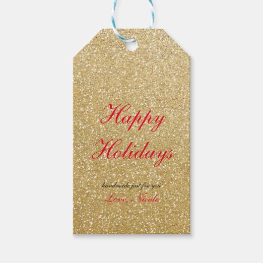 Gouden Glitter Glam Holiday Christmas Gift Label Cadeaulabel (Voorkant)