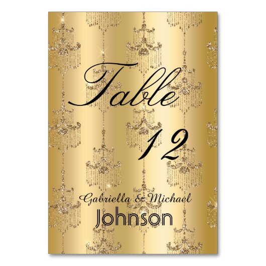 Gouden Glitter Glam Kroonluchters Tafelnummer (Voorkant)