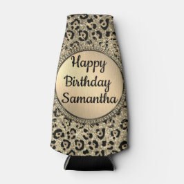 Gouden Glitter Glam Luipaard Print Gepersonaliseer Flesjeskoeler