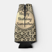 Gouden Glitter Glam Luipaard Print Gepersonaliseer Flesjeskoeler (Achterkant)