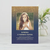 Gouden Glitter Glam Navy  Foto Verjaardag Kaart (Staand voorkant)