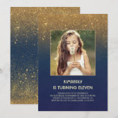 Gouden Glitter Glam Navy  Foto Verjaardag Kaart (Voorkant / Achterkant)