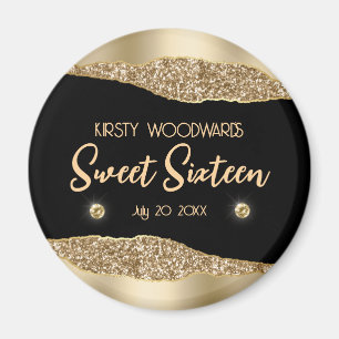 Gouden Glitter Glam Rand & Diamanten Sweet 16 Magneet