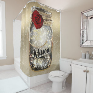 Gouden Glitter Glam Rode Roos Metselwerkpot Douchegordijn