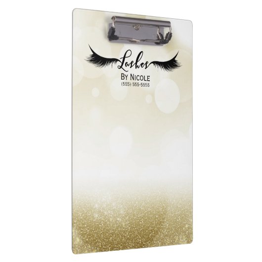 Gouden Glitter Glam Sparkle Lashes Gepersonaliseer Klembord (Rechts)