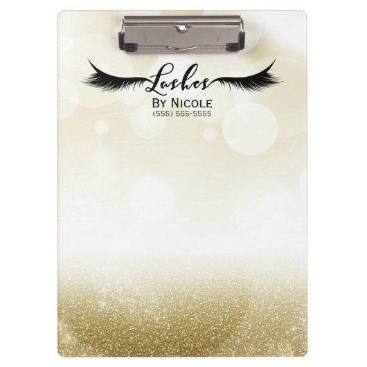 Gouden Glitter Glam Sparkle Lashes Gepersonaliseer Klembord (Voorkant)