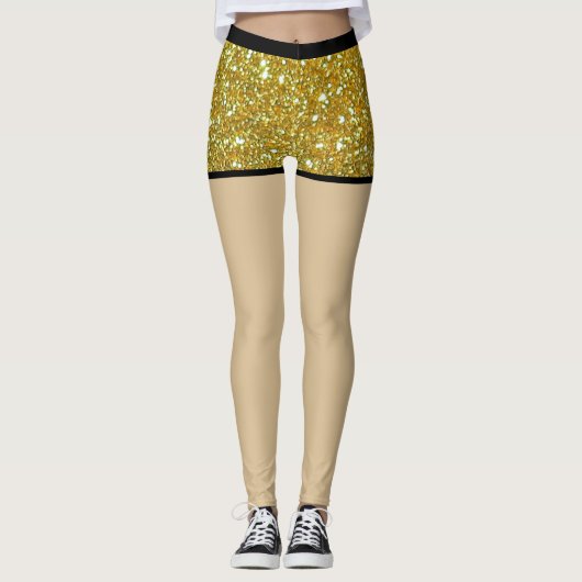 Gouden glitter Glam Sparkles Metal Fake shorts Leggings (Voorkant)
