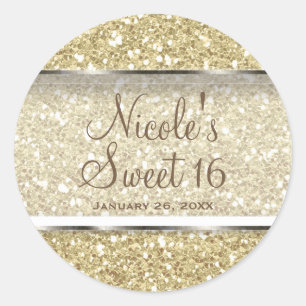 Gouden Glitter Glam Sweet 16 Feest Favor Ronde Sticker