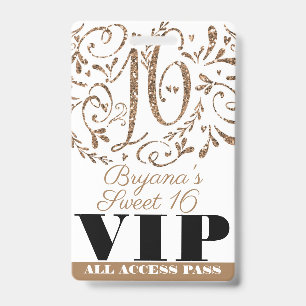 Gouden Glitter Glam Sweet 16 Verjaardagsfeest VIP  Badge