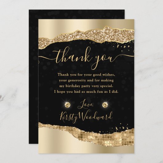 Gouden Glitter Glam Tears Randen Verjaardag Bedankkaart (Voorkant / Achterkant)