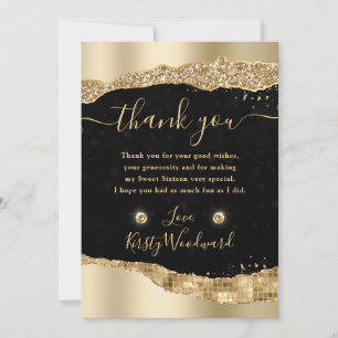 Gouden Glitter Glam Tranen Randen Sweet 16 Bedankkaart
