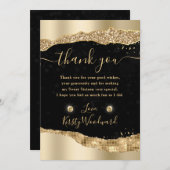 Gouden Glitter Glam Tranen Randen Zoet 16 Bedankkaart (Voorkant / Achterkant)