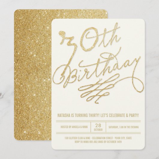 Gouden Glitter Glam Volwassene 30e Verjaardagsfees Kaart (Voorkant / Achterkant)