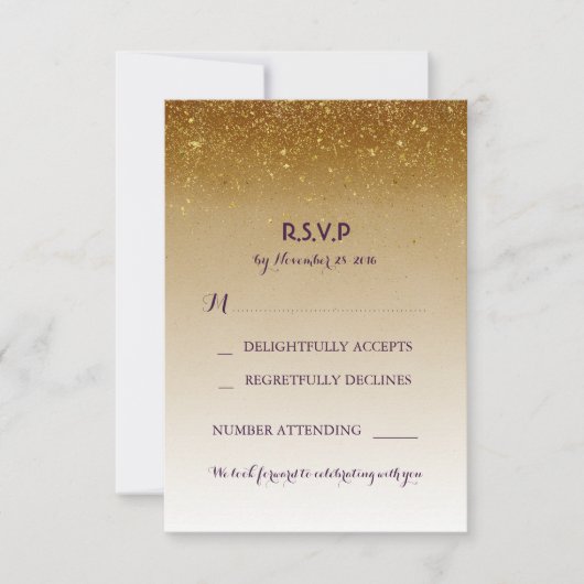 Gouden Glitter Glam Witte Trouw RSVP Kaarten (Voorkant)