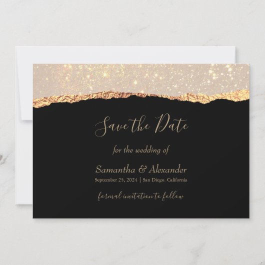 Gouden Glitter Glam Zwart Save the Day kaart (Voorkant)
