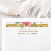 Gouden Glitter Glamour  Bloemen Roze Bruiloft Etiket (Insitu)