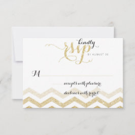 Gouden Glitter Glamour Chevron Bruiloft RSVP Kaart