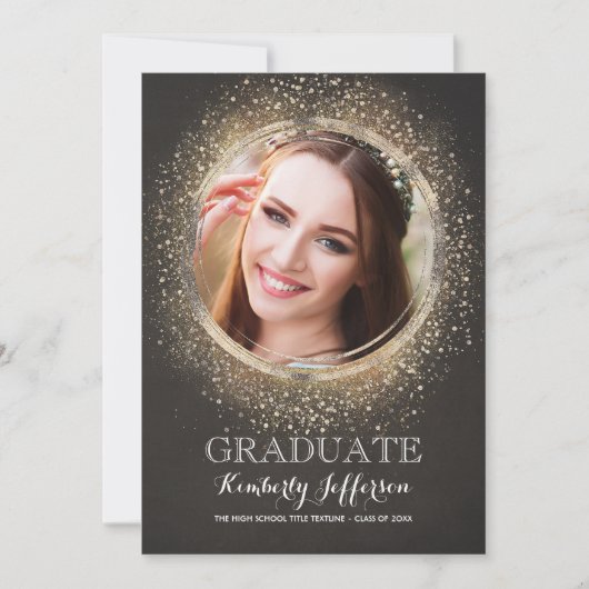 Gouden Glitter Glamour Modern Afstuderen Foto Kaart (Voorkant)