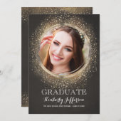 Gouden Glitter Glamour Modern Afstuderen Foto Kaart (Voorkant / Achterkant)
