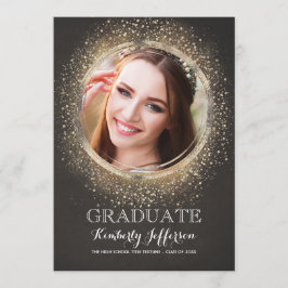 Gouden Glitter Glamour Modern Afstuderen Foto Kaart
