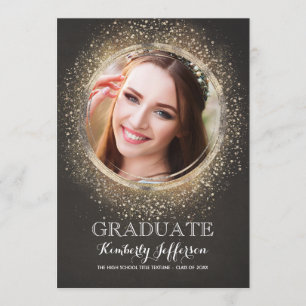 Gouden Glitter Glamour Modern Afstuderen Foto Kaart