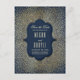 Gouden Glitter Glamour Navy  Save the Date Aankondigingskaart