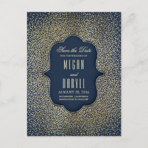 Gouden Glitter Glamour Navy Save the Date Aankondigingskaart