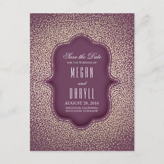 Gouden Glitter Glamour Plum Save the Date Aankondigingskaart (Voorkant)
