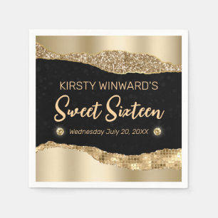 Gouden glitter glamour rand & diamanten Sweet 16 Servet