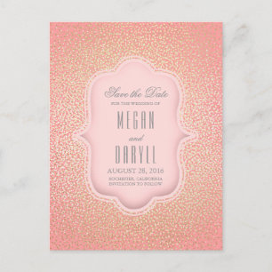 Gouden Glitter Glamour  Roze Save the Date Aankondigingskaart