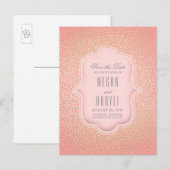 Gouden Glitter Glamour  Roze Save the Date Aankondigingskaart (Voorkant / Achterkant)