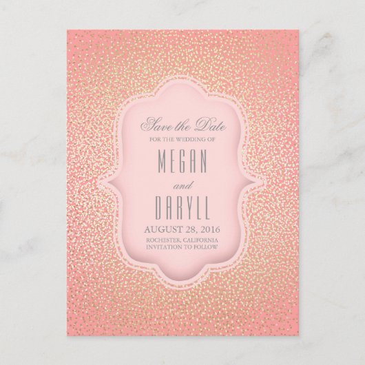 Gouden Glitter Glamour  Roze Save the Date Aankondigingskaart (Voorkant)