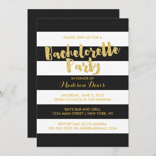 Gouden Glitter Glamoureuze Bachelorette Party Uitn Kaart (Voorkant / Achterkant)