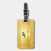Gouden Glitter Glamoureuze Moderne Monogrammed Sja Bagagelabel (Voorkant verticaal)