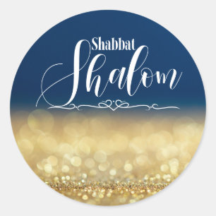 Gouden glitter glans blauw, Sjabbat Sjalom glamour Ronde Sticker