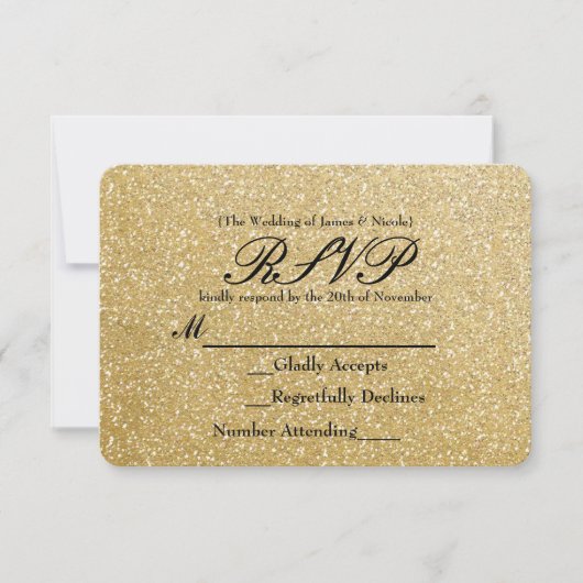 Gouden Glitter Glans Bruiloft RSVP Kaart (Voorkant)