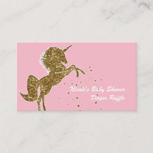 Gouden Glitter Glans Eenhoorn Luier Raffle Kaarten (Voorkant)