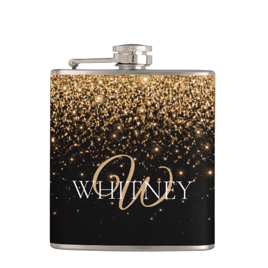 Gouden glitter glans elegante luxe textuur heupfles (Voorkant)