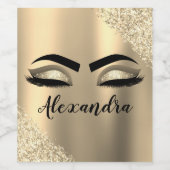 Gouden Glitter Glans Wimpers Monogram Naam Wijn Etiket (Enkel label)