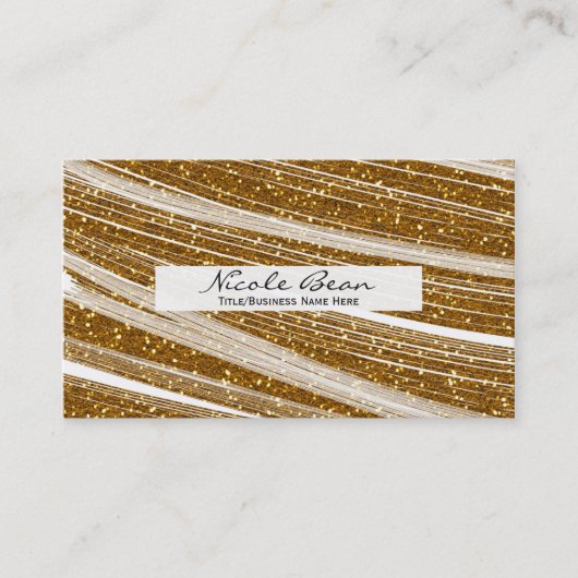 Gouden Glitter Glans & Witte Chic Visitekaartjes (Voorkant)