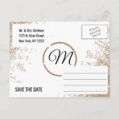 Gouden Glitter Glans Witte Save the Date Aankondigingskaart (Achterkant)
